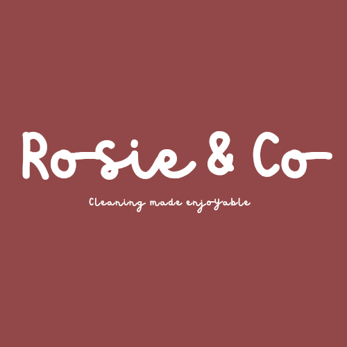 Rosie & Co logo with tagline "Cleaning made enjoyable" on a brown background